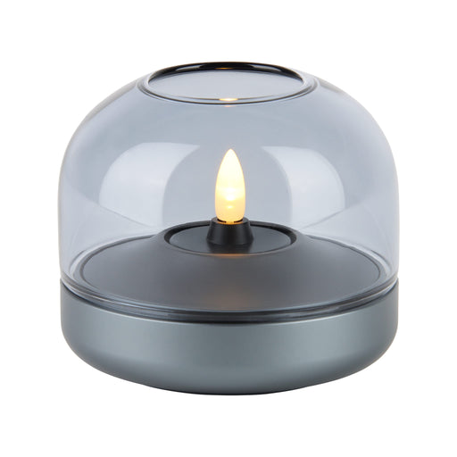 Kooduu Glow 08 candle holder in Moody Blue: elegant Danish design with rechargeable LED candle for 100+ hours of safe ambiance.