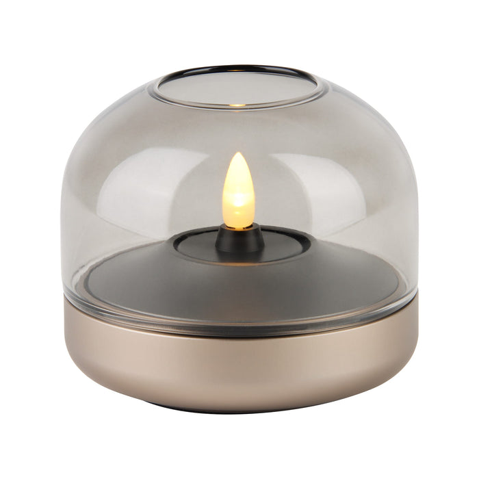 Kooduu Glow 08 candle holder in Sepia: elegant Danish design with rechargeable LED candle for 100+ hours of safe ambiance.