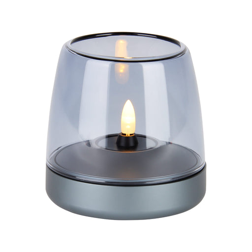 Kooduu Glow 10 candle holder in Moody Blue: elegant Danish design with rechargeable LED candle for 100+ hours of flameless ambiance.