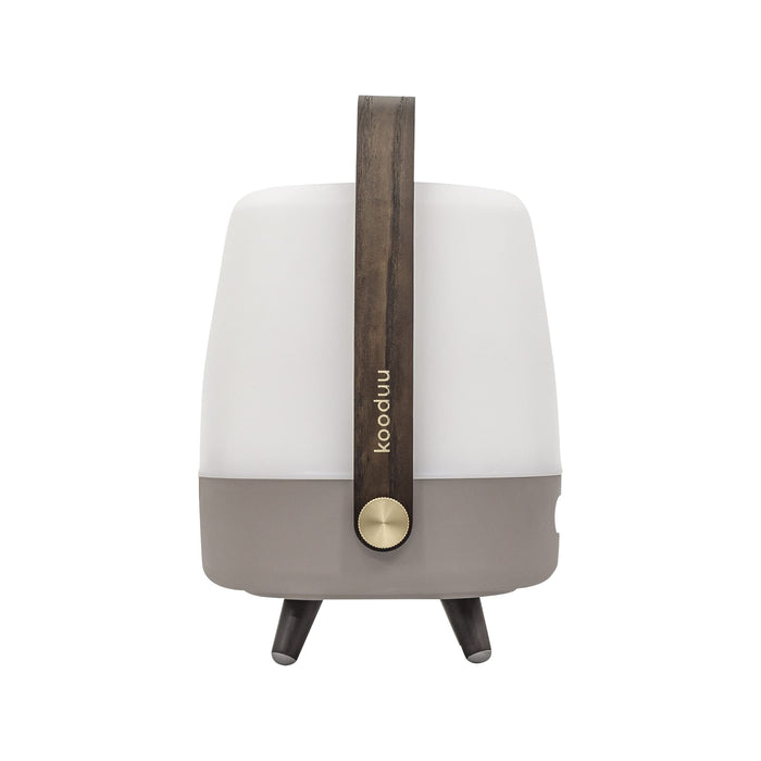 Lite-up Play Mini by Kooduu: compact Bluetooth speaker lamp with JBL sound and a stylish wooden handle for any space.