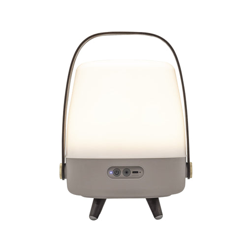 Kooduu Lite-up Play Mini in Earth: compact Bluetooth speaker lamp with JBL sound, warm LED light, and elegant wooden handle.