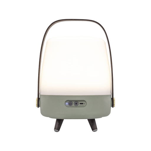 Kooduu Lite-up Play Mini in Petoleum: compact Bluetooth speaker lamp with JBL sound, warm LED light, and elegant wooden handle.