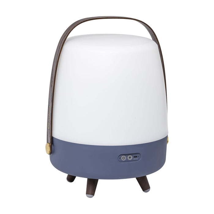 Kooduu Lite-up Play in Ocean Blue: portable Bluetooth speaker and LED lamp with warm light, wooden accents, and Nordic-inspired design.