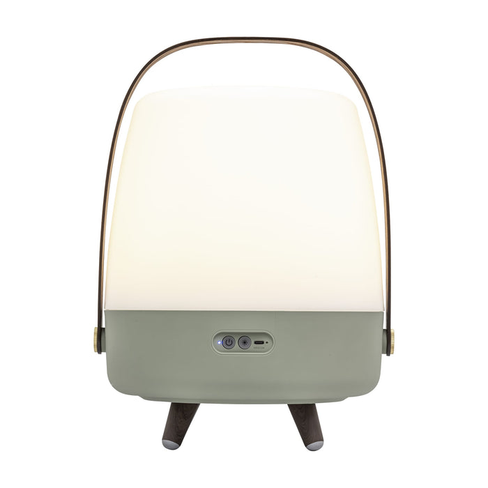 Kooduu Lite-up Play in Petroleum: JBL-powered Bluetooth speaker lamp with warm LED light, wooden handle, and elegant Scandinavian design.