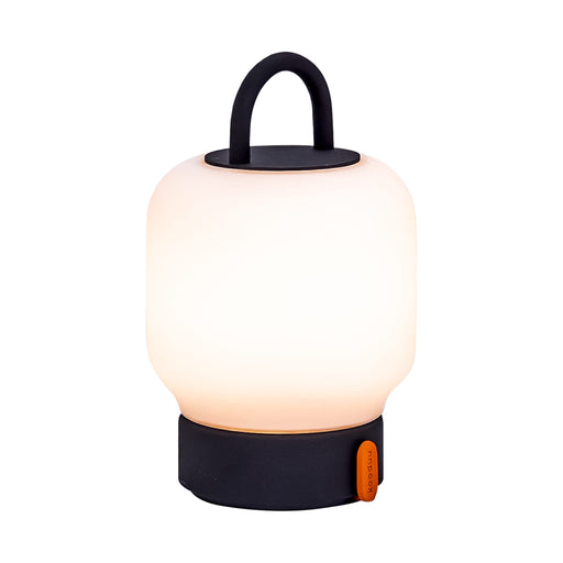 Kooduu Loome in Anthracite: portable LED table lamp with dimmable warm light, 40-hour battery, and elegant lantern-style design.