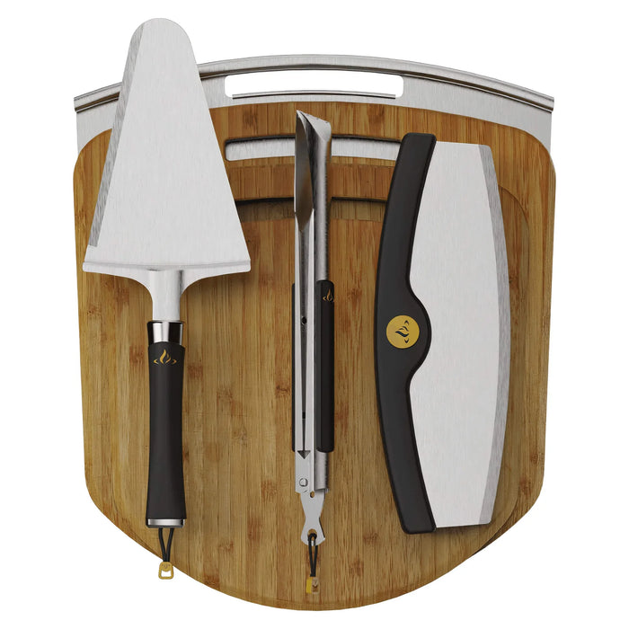 Ensemble haut de gamme de 6 accessoires pour la préparation, la cuisson et le service de la pizza.