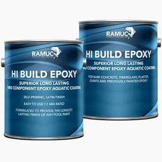 Bidon de peinture époxy Hi-Build Ramuc pour piscine en béton et fibre de verre, finition satinée résistante aux UV, produits chimiques et systèmes au sel
