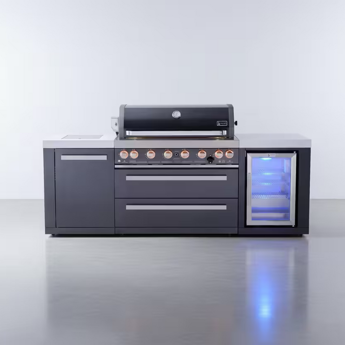 Black stainless steel Mont Alpi 805 island with refrigerator cabinet
