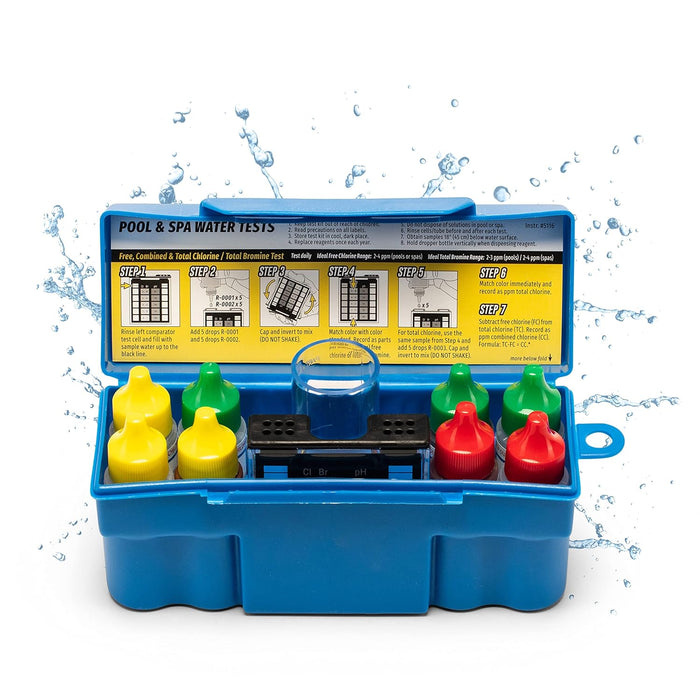 Trousse d’analyse d’eau Taylor K-1004 avec réactifs et accessoires pour tests de piscine et spa, pour mesurer le chlore, brome, pH, alcalinité et demande d’acide.