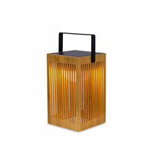 Load image into Gallery viewer, Newgarden&#39;s Okinawa Lantern: Handcrafted bamboo design, featuring a solar panel and a 900 lumen Cherry bulb. A must-have for outdoor spaces.
